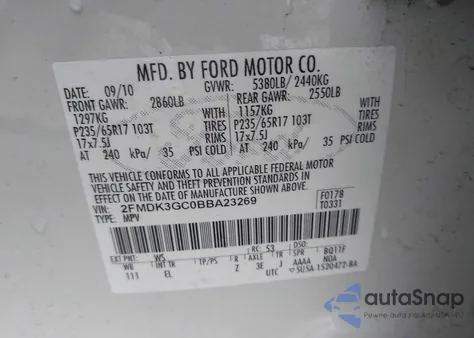 2011 Ford Edge Se z USA, uszkodzony, nr VIN 2FMDK3GC0BBA23269